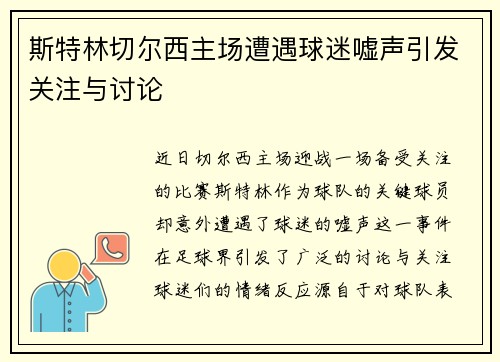 斯特林切尔西主场遭遇球迷嘘声引发关注与讨论